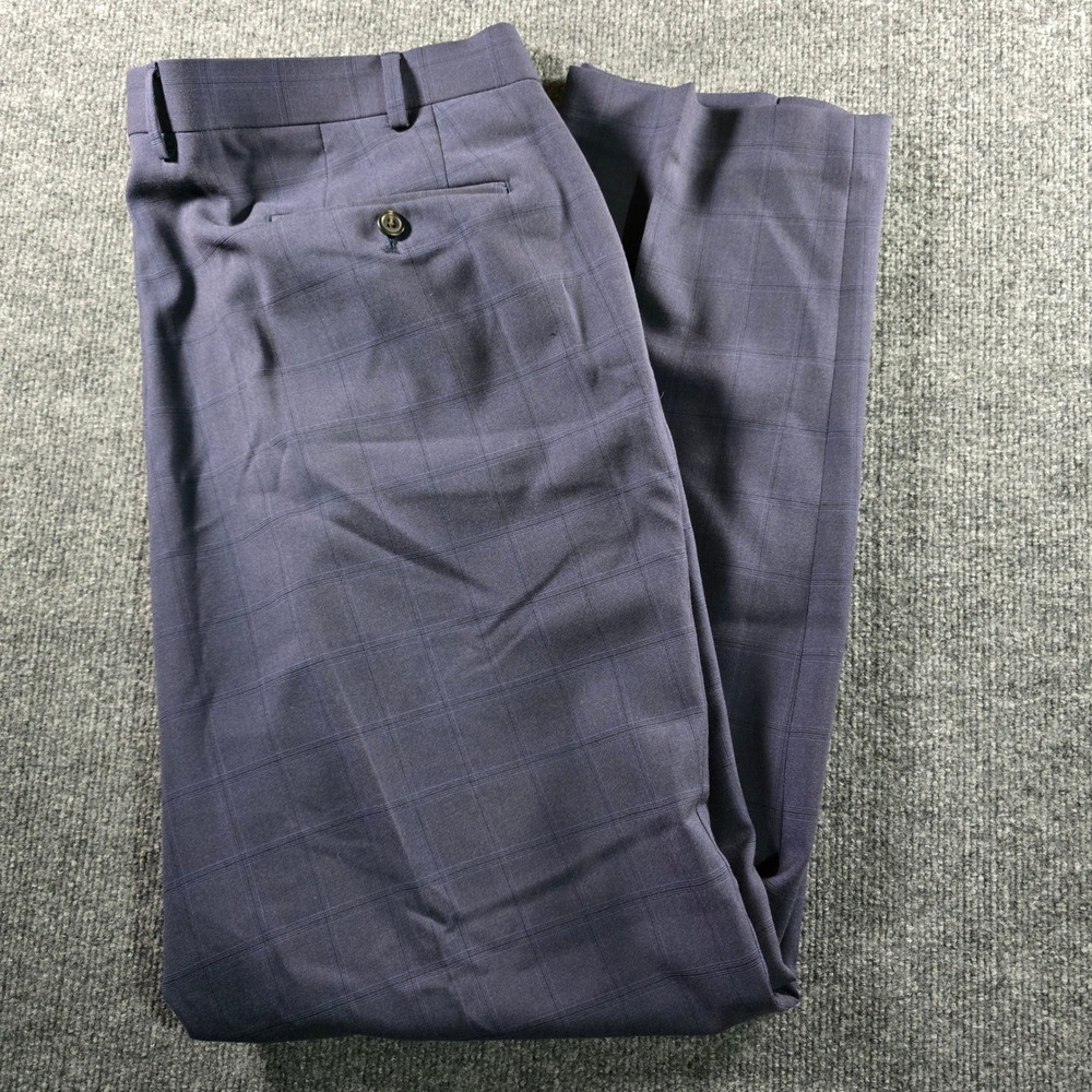 Lauren Ralph Lauren Mens Navy Blue Plaid Dress Pants 40W 32L Stretch Flat Front